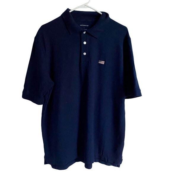 Croft & Barrow Cotton Navy Blue Polo Shirt with American Flag Mens Large - Picture 2 of 9